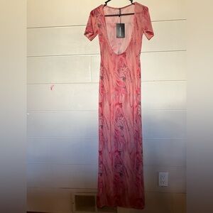 PrettyLittleThing Pink Marble Maxi Dress size 2
